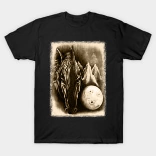 The Dark Side - Surreal Black Horse and Moon T-Shirt